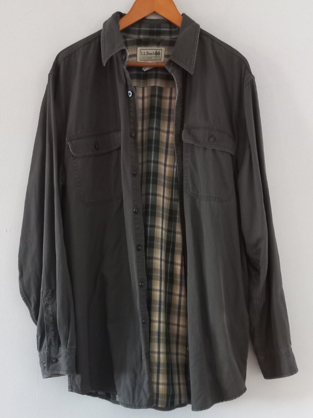 L.L.BEAN warm layering plaid lined cotton button up shirt